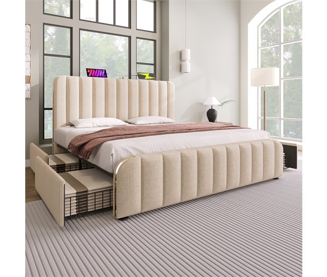 Camas de matrimonio 188x215 Beige