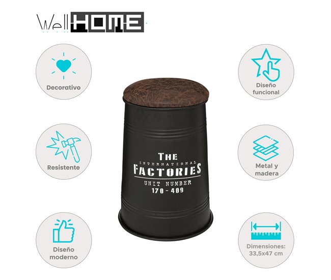 WELL HOME - Puf canister "Joao" Negro