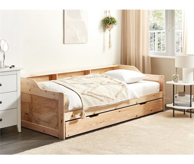 Beliani Cama con somier Madera de pino EDERN 105x204 Marron