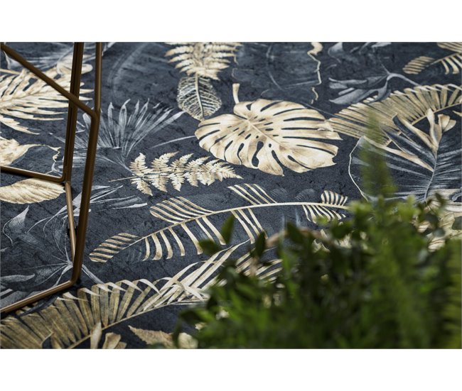 Alfombra lavable ANDRE 1311 Hojas de monstera 160x220 Negro