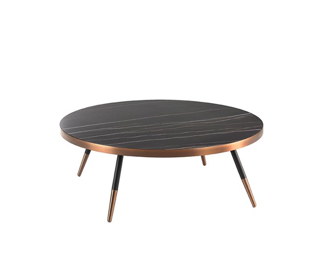 Mesa centro redonda mármol porcelánico y acero negro Negro/ Naranja