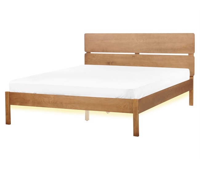 Beliani Cama LED Madera de caucho BOISSET 165x205 Marron