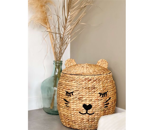 Cesta de almacenaje en jacinto de agua, forma de gato Beige