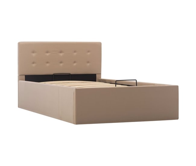Cama canapé hidráulica cuero sintético 100x200 Marron