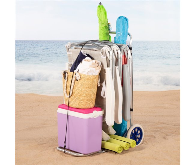 Carro de playa Porta Sillas Carrito Plegable Convertible Mesa Blanco