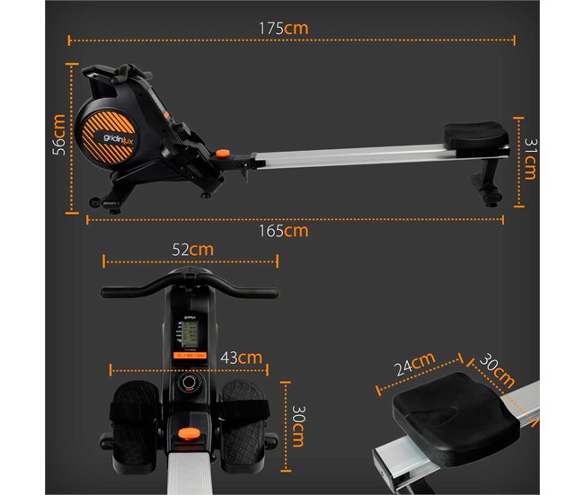 Máquina Remo Trainer IMPULSE Resistencia Magnética Plegable Fitness En Casa. Gridinlux Negro