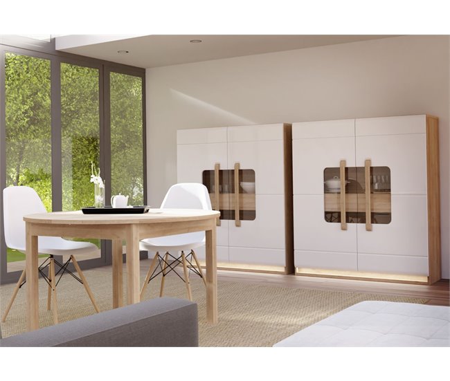 Vitrina 2 puertas 2 cajones MONTREAL Blanco Brillo