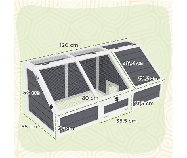 Casa para Tortugas Madera de Abeto, Acero Galvanizado PawHut Gris