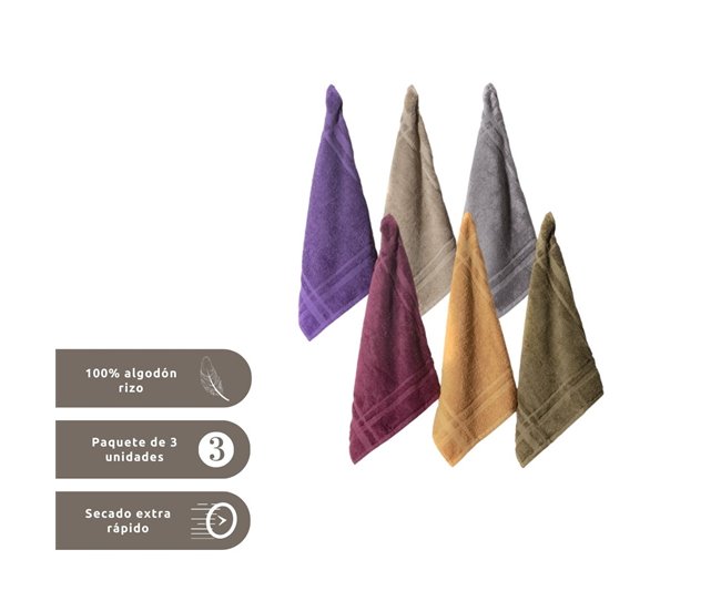 Pack 3 Paños cocina Rizo Algodón 100% Marron