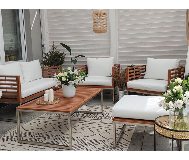 Beliani Conjunto de jardín Madera de acacia BERMUDA Blanco/ Beige