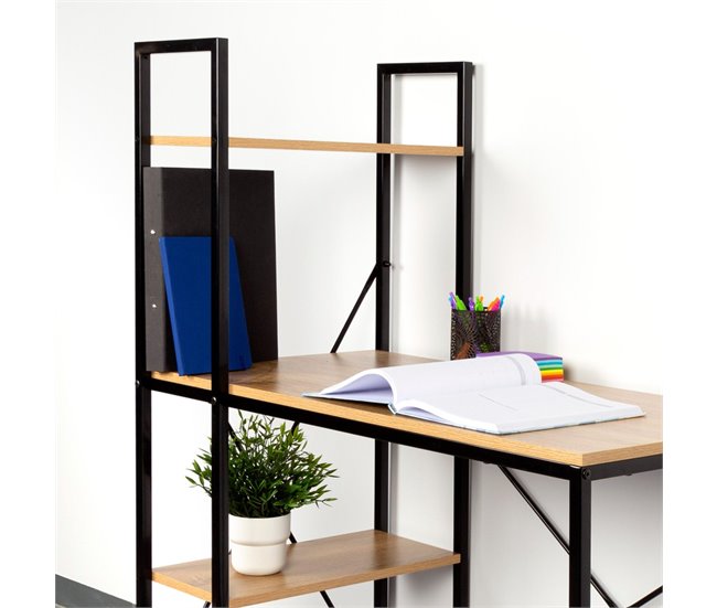 Max Home Escritorio con estantería madera y acero 100x52 Negro/ Madera