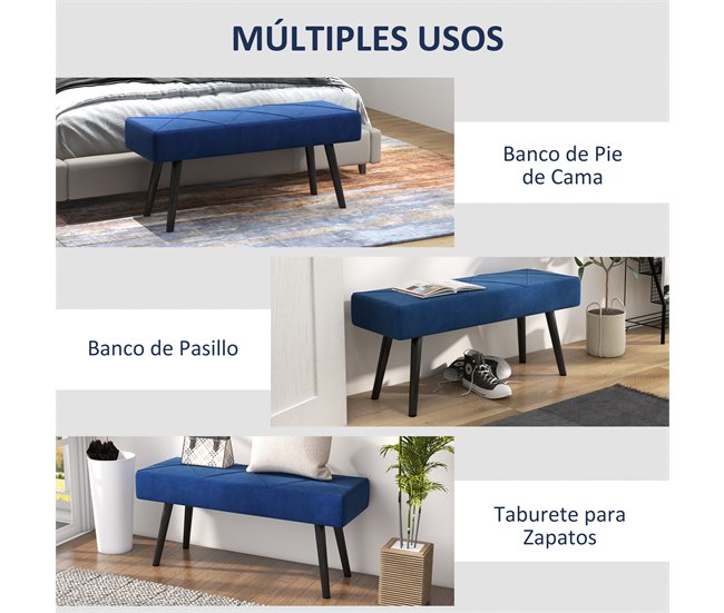 Banco de Cama Poliéster, Espuma HOMCOM Azul