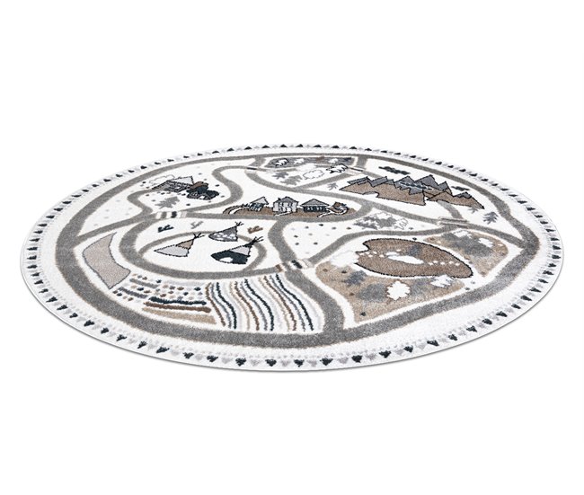 Alfombra FUN Land para niños la aldea calles circulo 160x160 Blanco