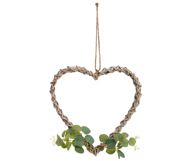 Corazón decoración de mimbre con flores Marron