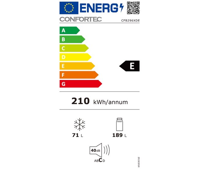 Frigorífico Combi 1,80M 260L color inox CONFORTEC CFB296XDE Inox