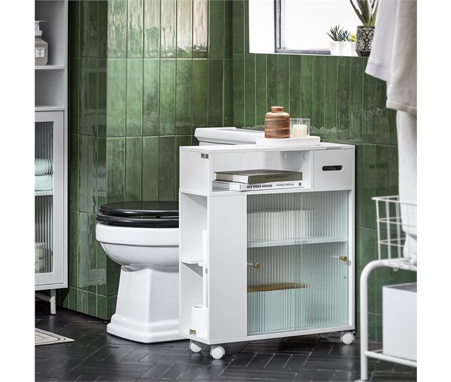 Estantería auxiliar con 2 Puertas para Baño BZR117-W SoBuy Blanco