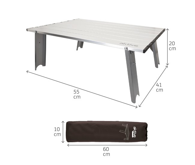 Aktive Mesa plegable pequeña camping aluminio ultraligera Gris