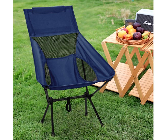 2 Sillas Plegables Camping Ligera con Respaldo Alto Azul Marino
