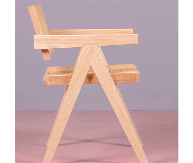 Silla clásica con reposabrazos en rattan y fresno - Compass Fresno