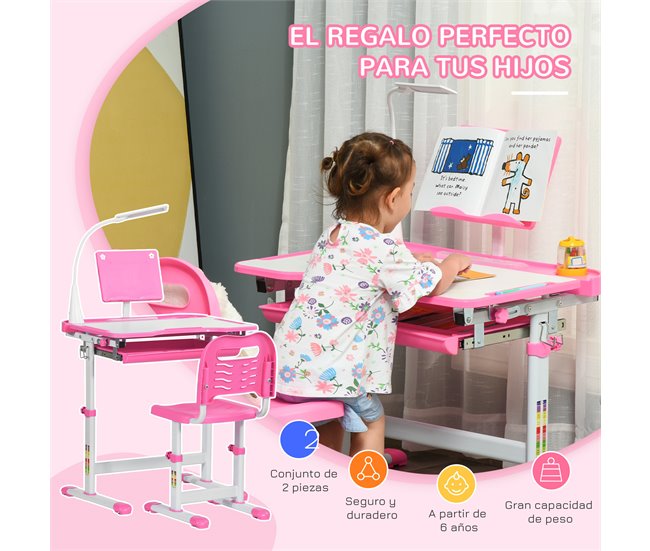 Escritorio Infantil MDF, Acero HOMCOM 70x50 Rosa