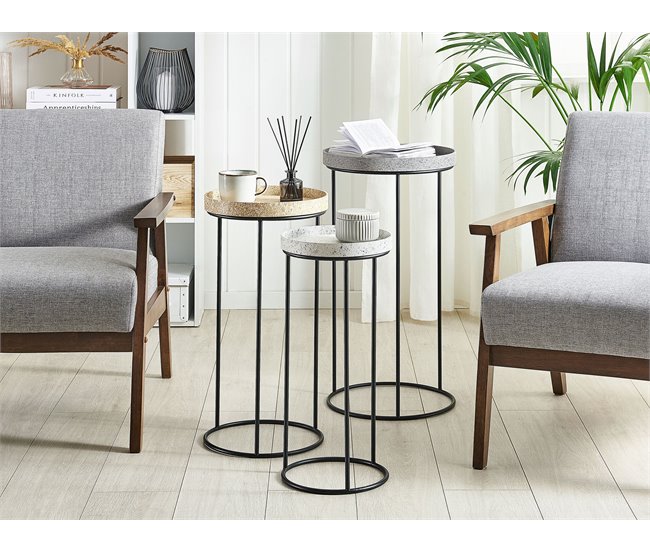 Beliani Conjunto de 3 mesas auxiliares TEXON 36x36 Negro