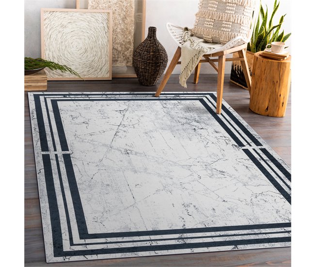 Alfombra lavable ANDRE 1023 Marco Mármol 120x170 Blanco/ Gris