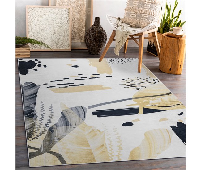 Alfombra lavable ANDRE 1097 Abstracción 80x150 Blanco/ Gris