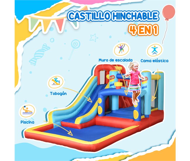 Castillo Hinchable Tela Oxford, Poliéster Outsunny Multicolor