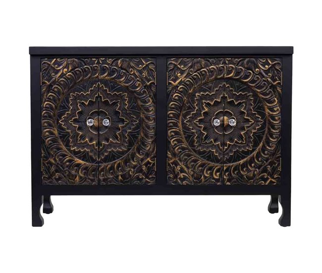 Aparador de madera de 4 puertas Negro