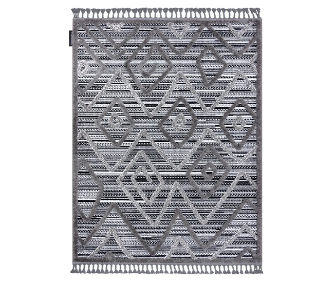 Alfombra MAROC P657 Diamantes Zigzag Étnico Franjas Bereber 140x190 Negro