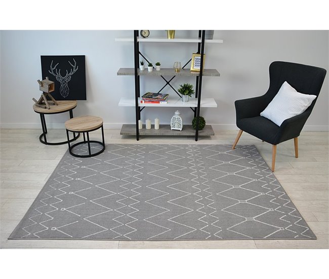 Alfombra SENSE MICRO 81249 Zigzag Etno 80x150 Gris Oscuro