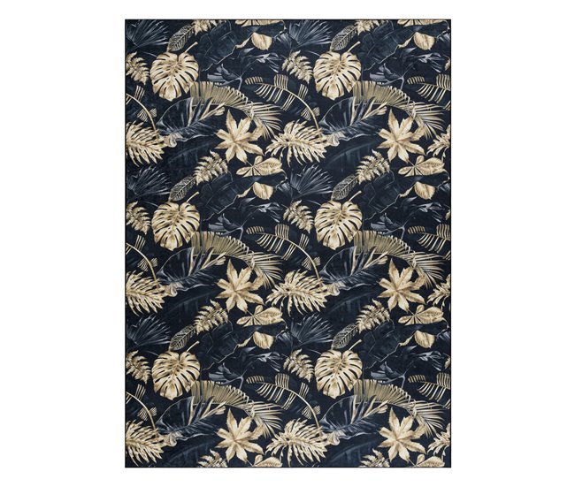 Alfombra lavable ANDRE 1311 Hojas de monstera 160x220 Negro