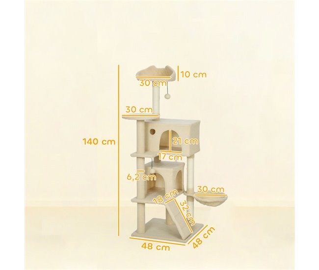 Árbol para Gatos Aglomerado de Madera, Felpa PawHut Crudo