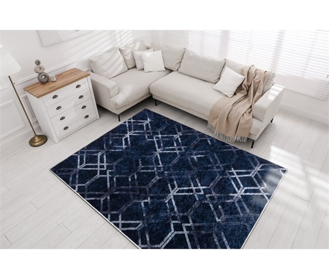 Alfombra lavable MIRO Geométrico enjerado 120x170 Azul Marino