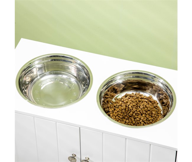 Comedero para Perros MDF, Acero Inoxidable PawHut Blanco
