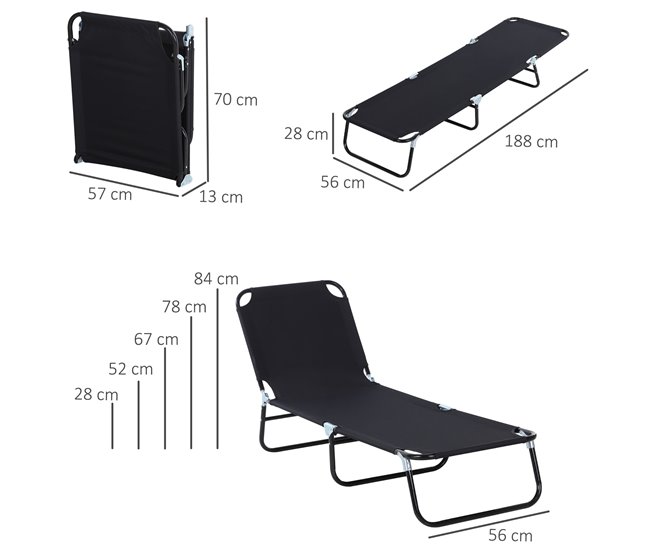 Tumbona Plegable Acero y Tela Oxford Outsunny Negro