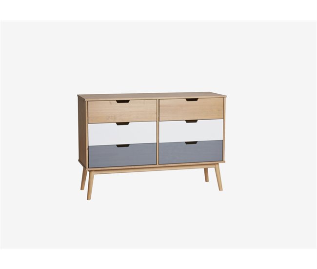 Cómoda de 6 cajones VITA blanco, gris y roble Blanco/ Gris