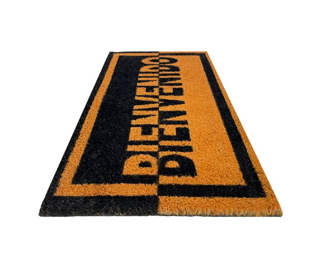Acomoda Textil – Felpudo de Coco Natural Ecológico Animado. Negro/ Naranja
