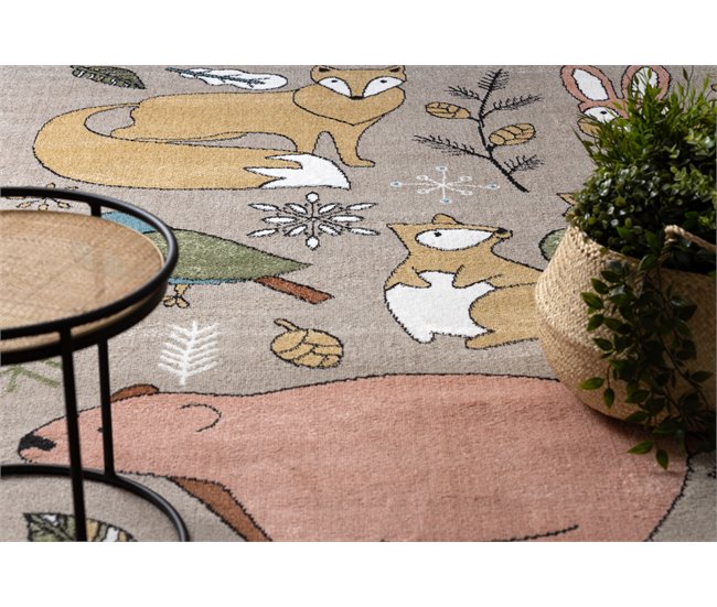 Alfombra FUN Forester para niños animales bosque 240x330 Beige