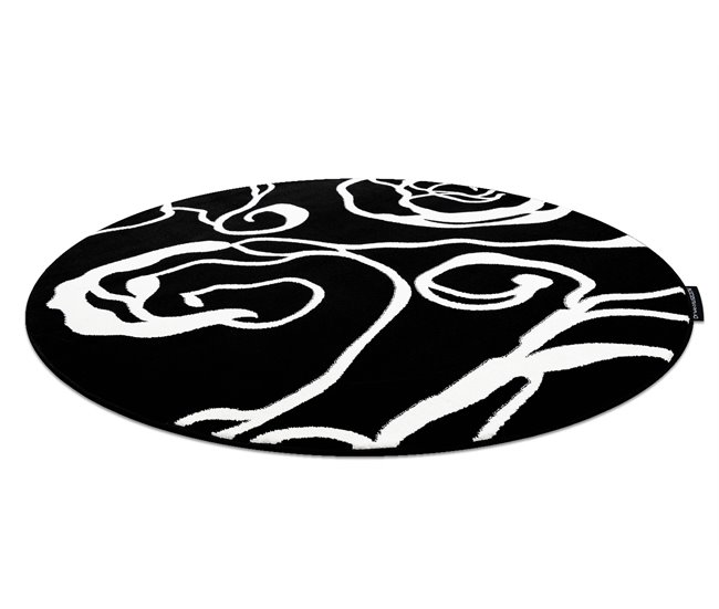Alfombra HAMPTON círculo rosa flores 120x120 Negro