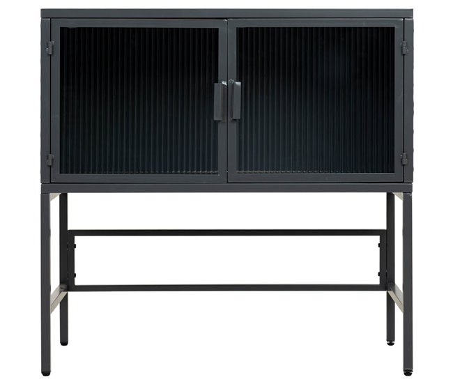 Aparador de vidrio, metal y madera 2 puertas Negro