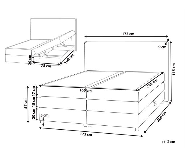 Beliani Cama continental Poliéster MINISTER 168x209 Gris Claro