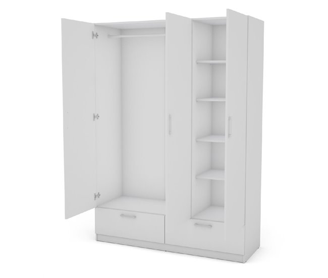 Armario OSLO puertas batientes y 2 cajones144x200cm blanco Blanco