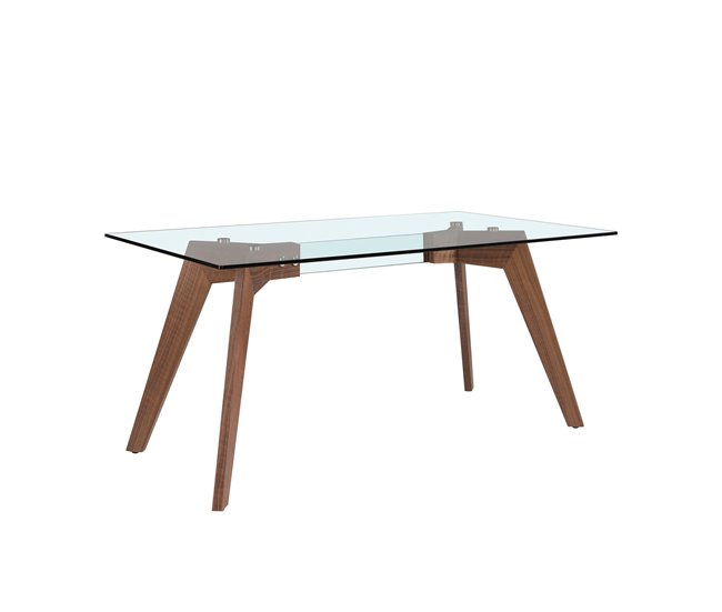 ANGEL CERDA Mesa comedor rectangular cristal templado y nogal Nogal