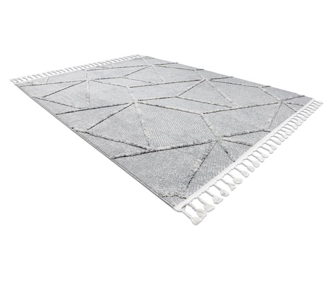 Alfombra SEVILLA Z791C mosaico Franjas Bereber marroquí Shaggy 200x290 Gris