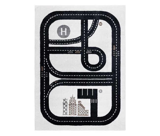 Alfombra FUN Track para niños calle pueblo 80x150 Blanco/ Negro