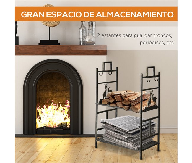 Soporte para Leña Metal Outsunny, hogar - climatización Negro