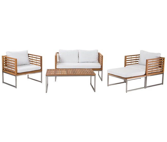 Beliani Conjunto de jardín Madera de acacia BERMUDA Blanco/ Beige