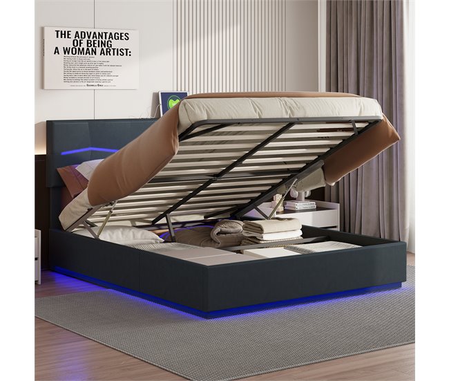 Cama con almacenamiento 200x180 Negro