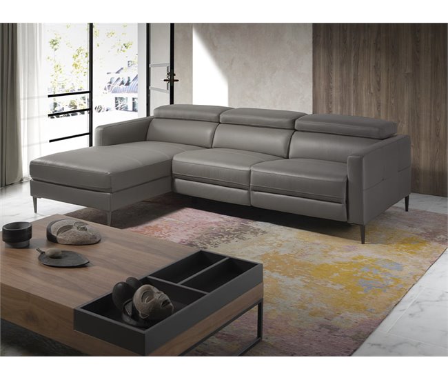 ANGEL CERDA Sofá chaise longue en piel con relax Gris Oscuro
